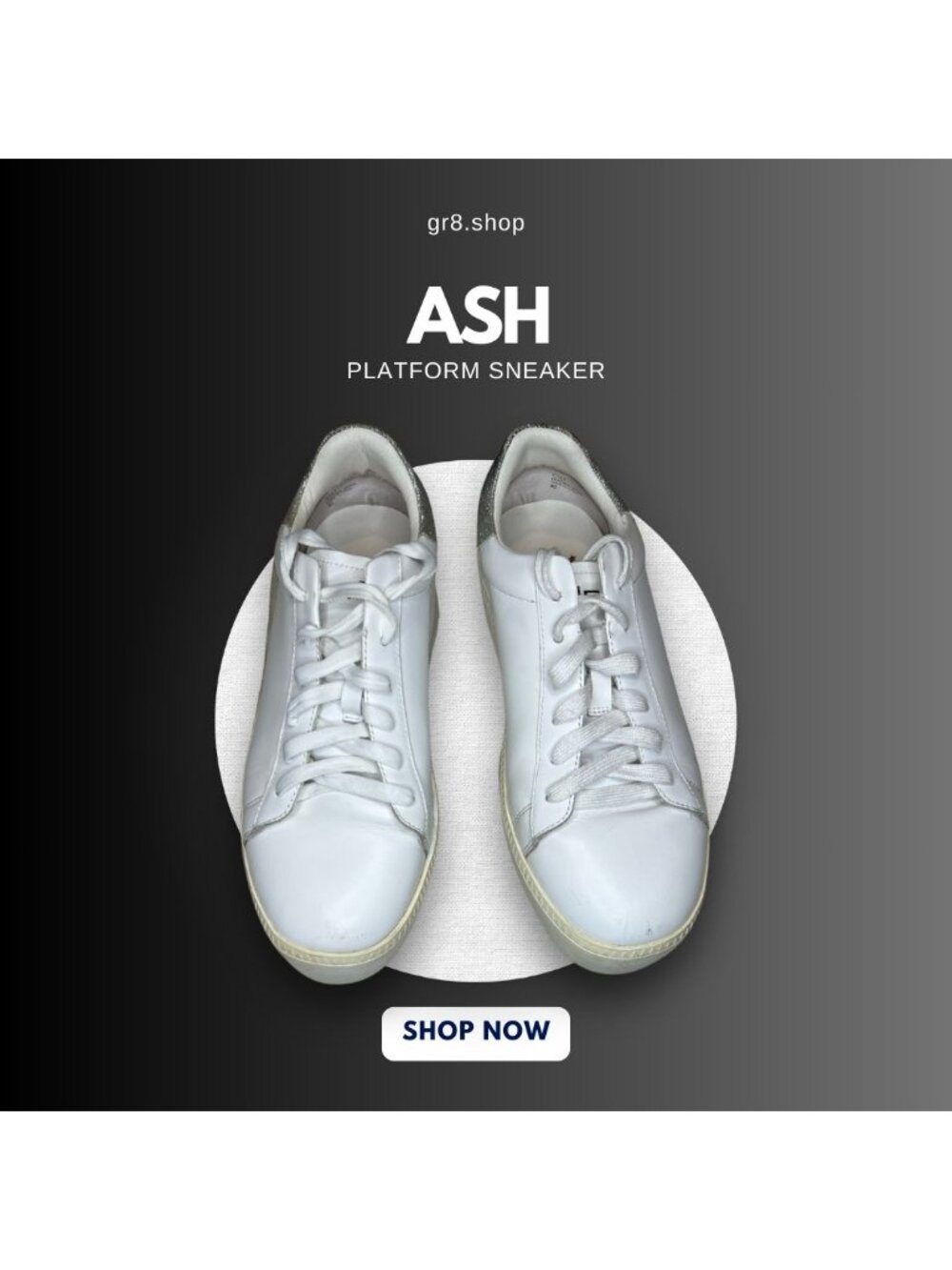 Ash Platform Women Sneakers White Leather Size 9  Stylish Casual Shoes